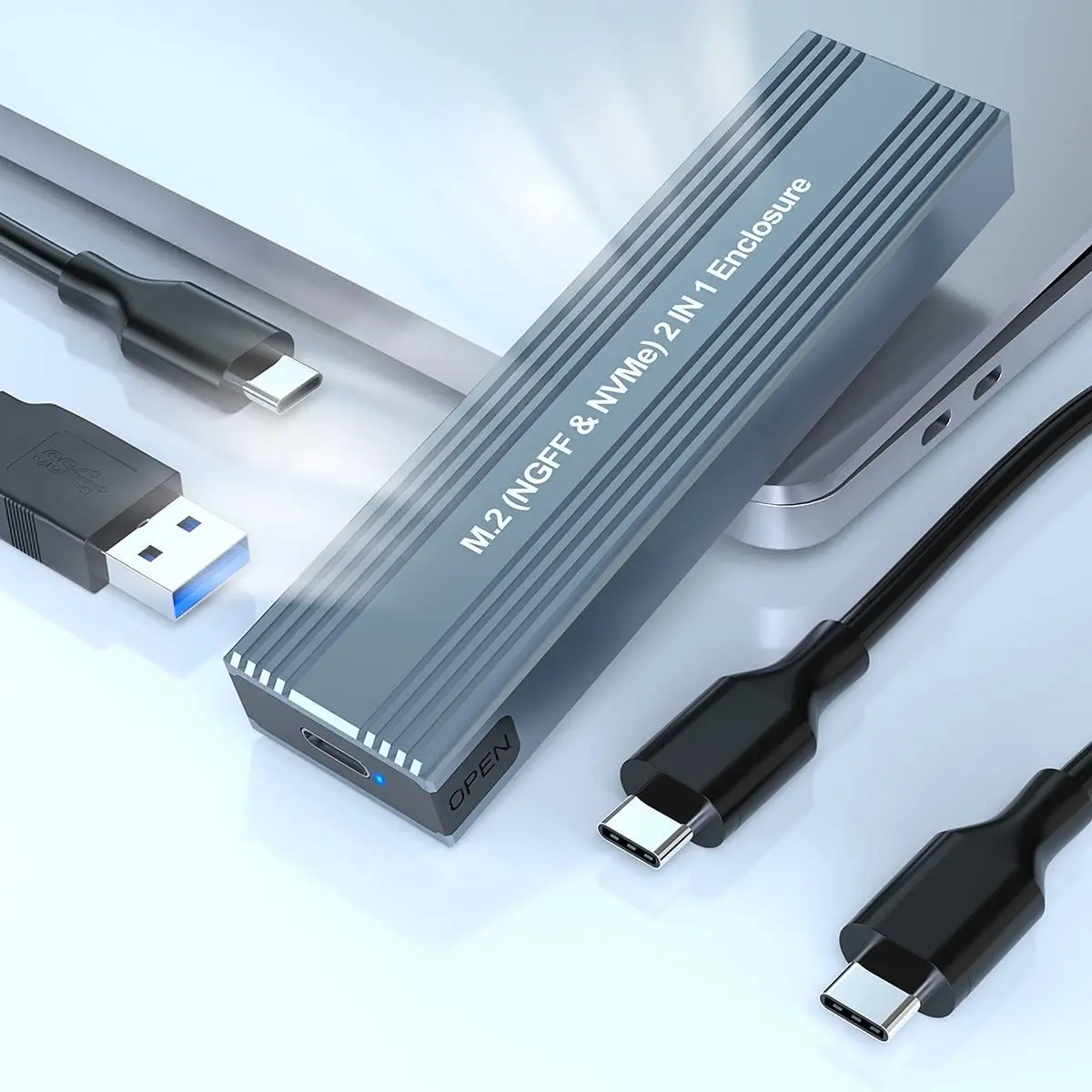 Dual Protocol M2 SSD NVMe Case Enclosure, M.2 to USB 3.1 Gen 2 SSD Adapter  for NVME NGFF SATA M+B Key 2230/2242/2260/2280 SSD