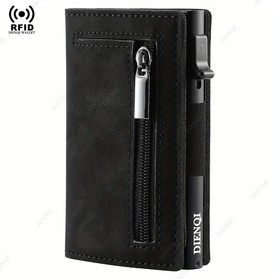 Genuine Leather RFID Blocking Wallet – Slim, Zip-Around, Credit Card Holder, Unisex