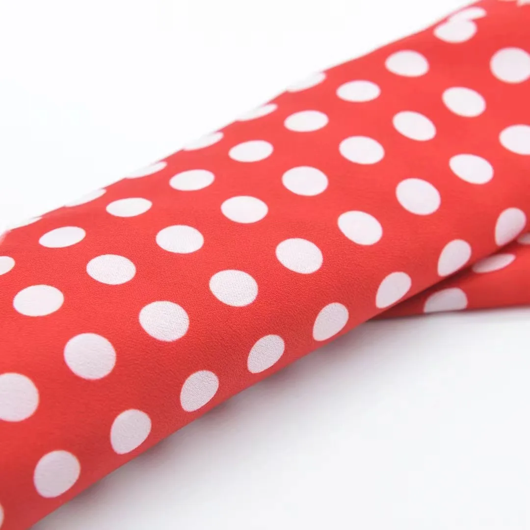 Custom Pattern Polka Dots Print Chiffon Fabric by Meters Dot Printed Fashion Chiffon Fabric for Dress