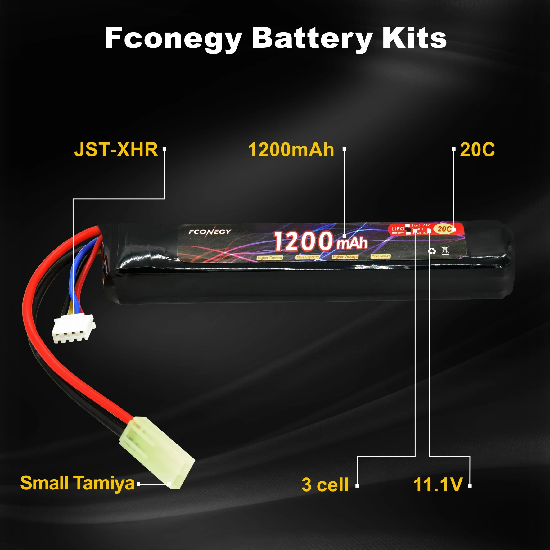Rechargeable Airsoft Battery Pack 3s Lipo 11.1v 1200mah Accessories Bb