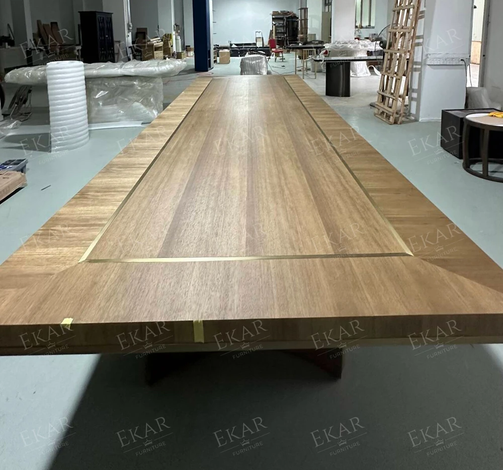 product new design long table sets stainless steel titanium gold and walnut dining table   a fusion of elegance and modern design-64