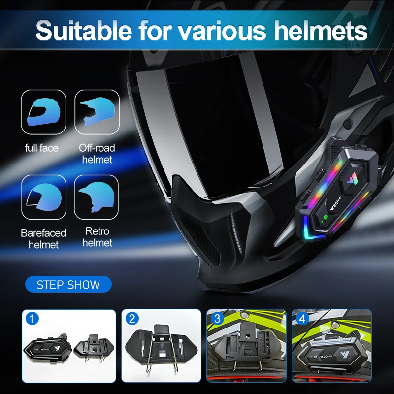 Y20 MAX Motorcycle Helmet Bluetooth Headset Intercom With Mixing - View #14