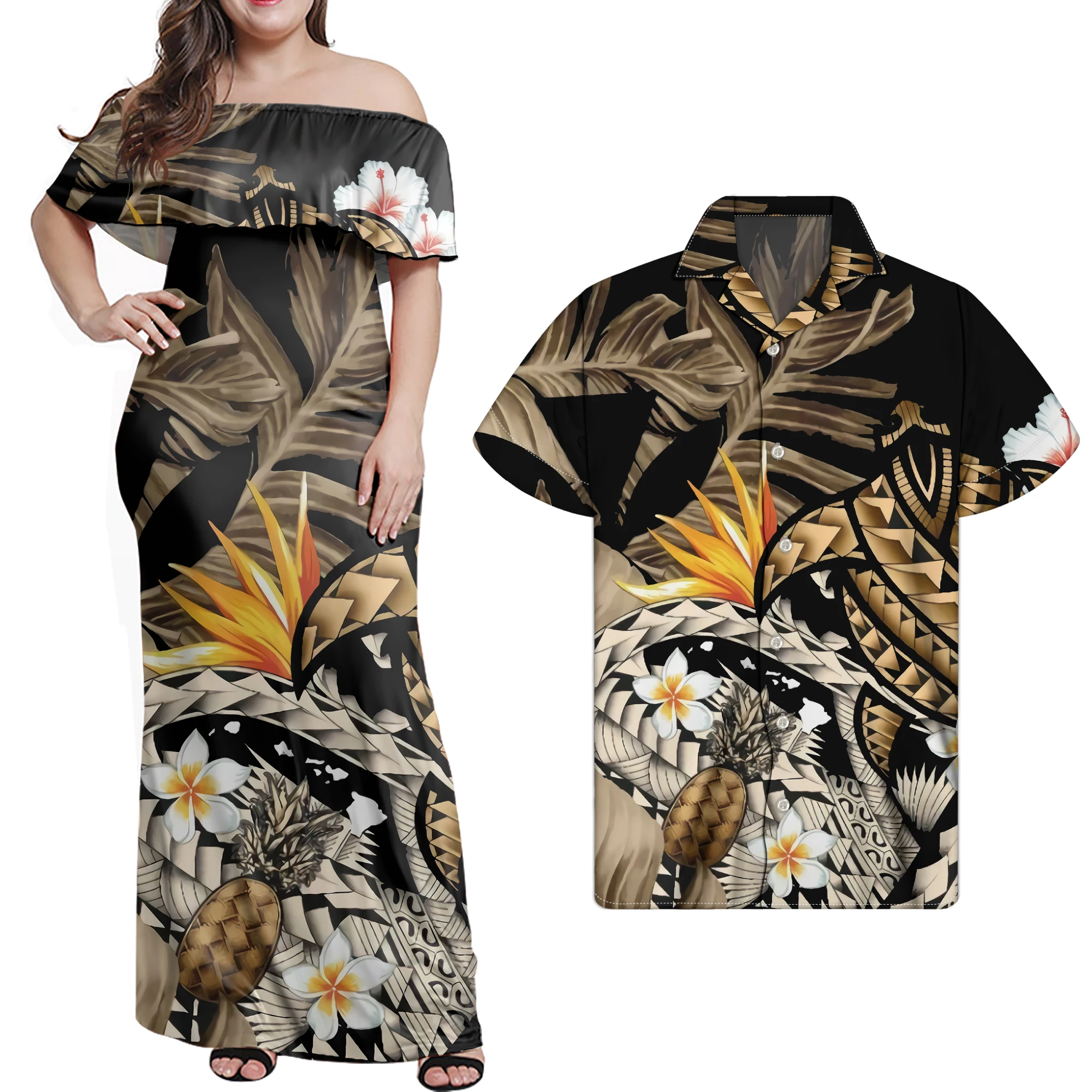 Tribal Polinesia Plumeria Flor De Oro De Mujer Vestido De Encuentro De Los  Hombres Camisas De Verano Par De Ropa De 2 Piezas Conjunto - Buy Par De  Ropa,Playa Vestidos De Las