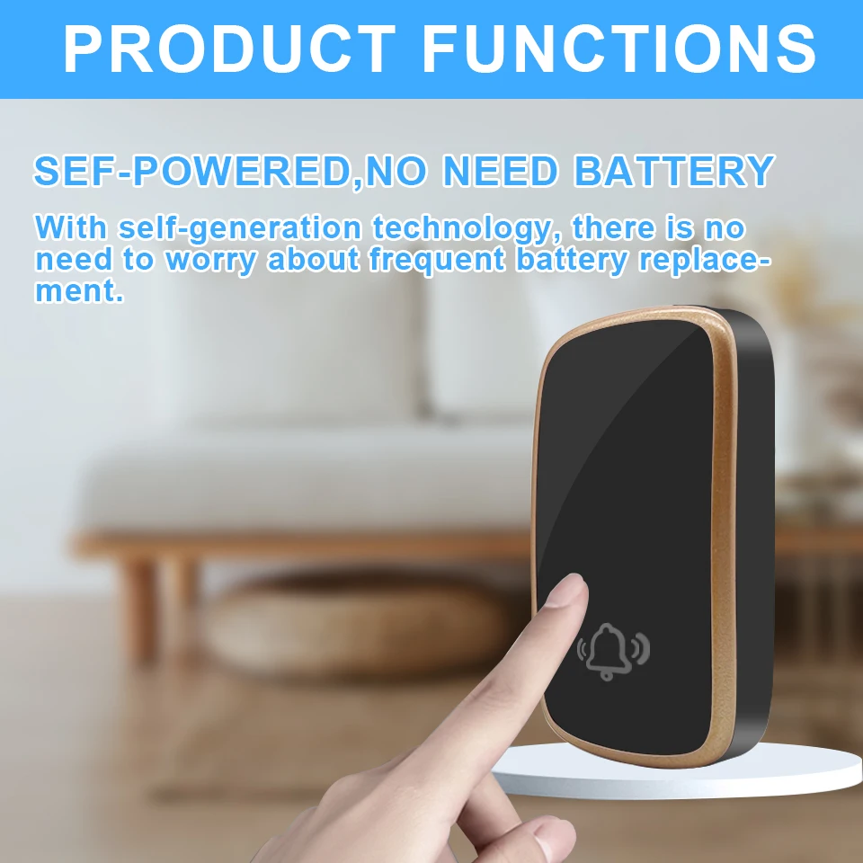 Daytech DB25 LED Indicator Doorbells Wireless Self Powered Door Bells for Indoor Outdoor