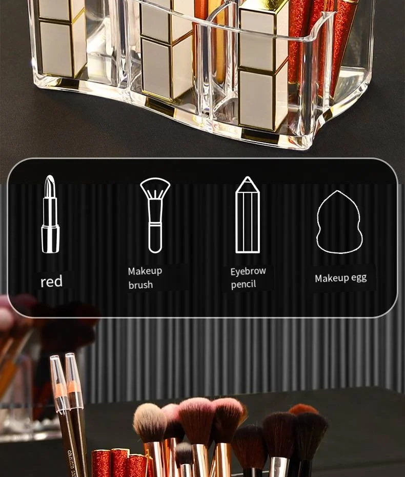 Transparent dresser acrylic makeup brush storage case Crystal Eyebrow pencil display case Stationery storage rack supplier