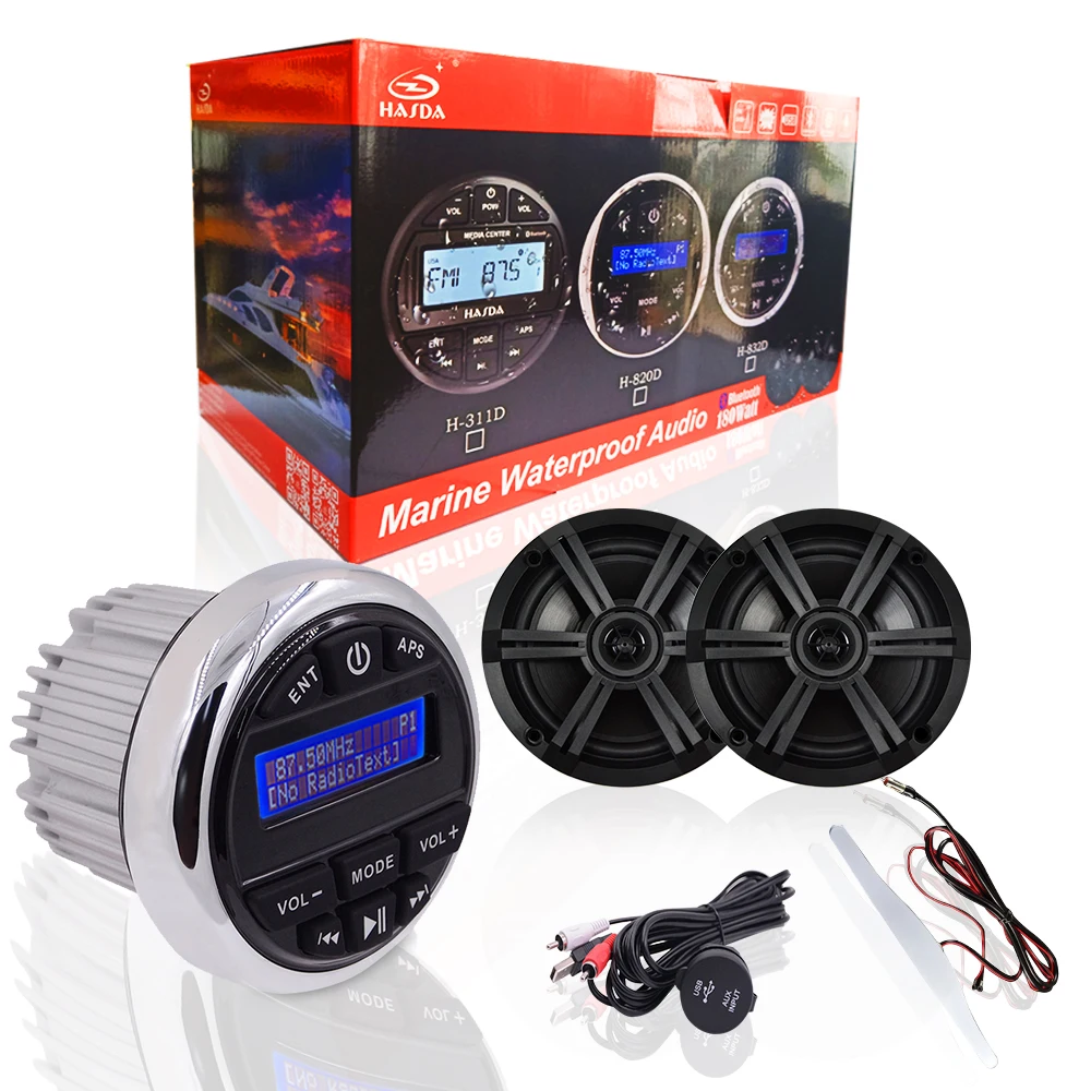 Stereo Player Marine Head Unit Bt Radio For Boat Atv Utv Golf Cart