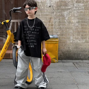 New Summer Children's Clothing Set Boys 100% Cotton Quick Dry Letter-Themed Casual Short Sleeve