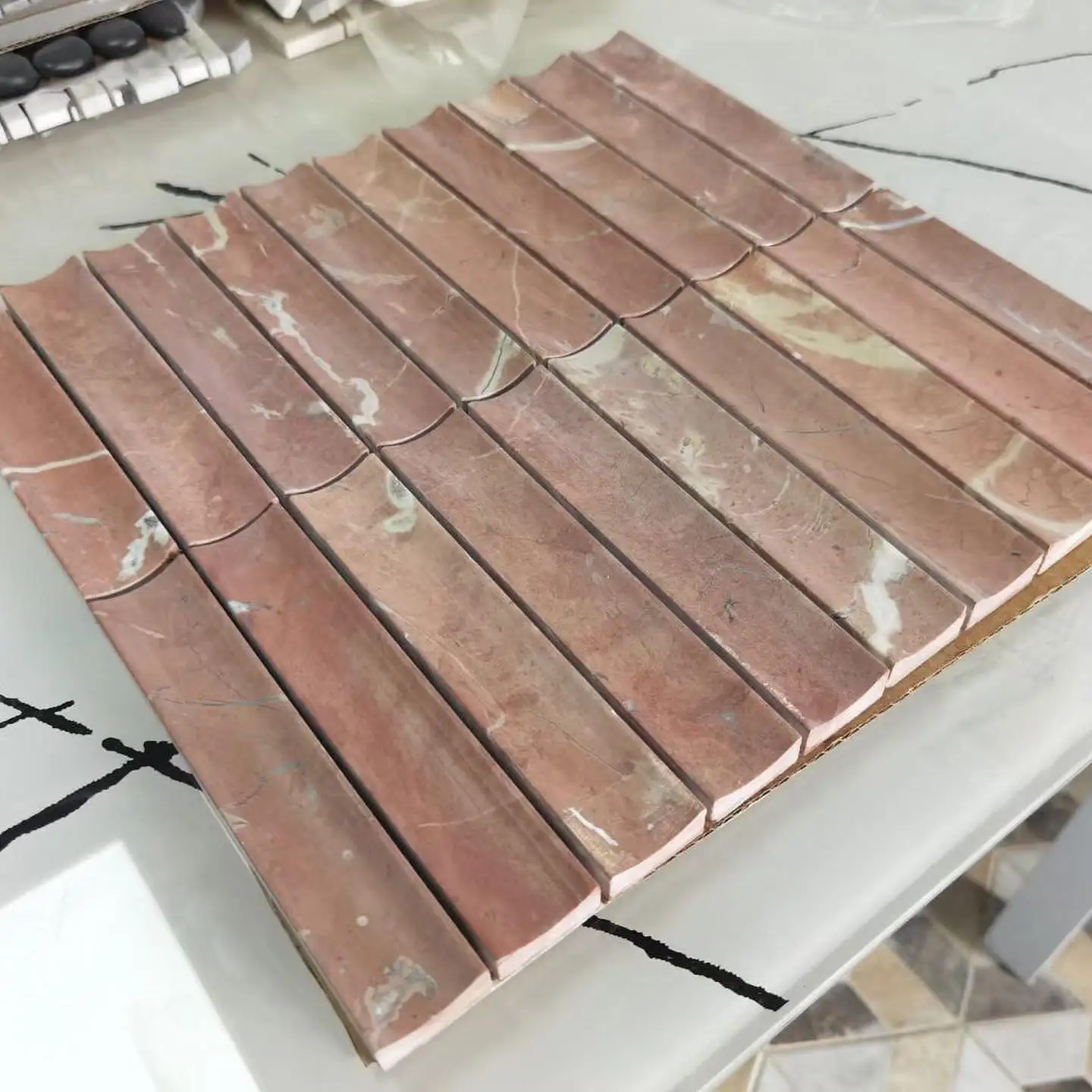 Modern Wall Cladding Mosaic Concave Fluted Tile Marble Travertine Mosaic for Wall Decoration Bathroom Kitchen