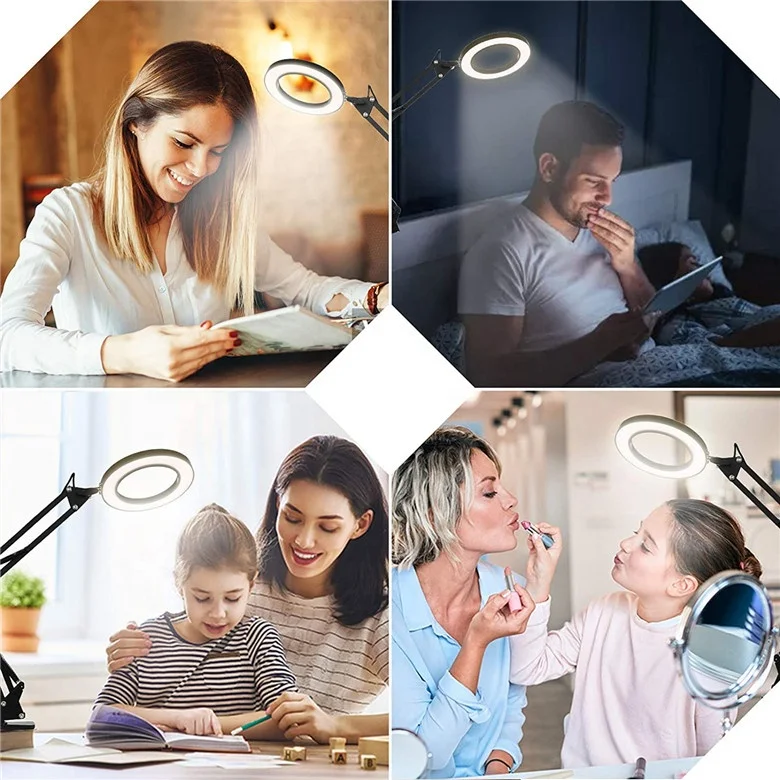 Modern Simple New Professional Magnifying Lamp Metal Long Swing Arm Led Desk Lamp with Magnifying Glass for Aesthetics