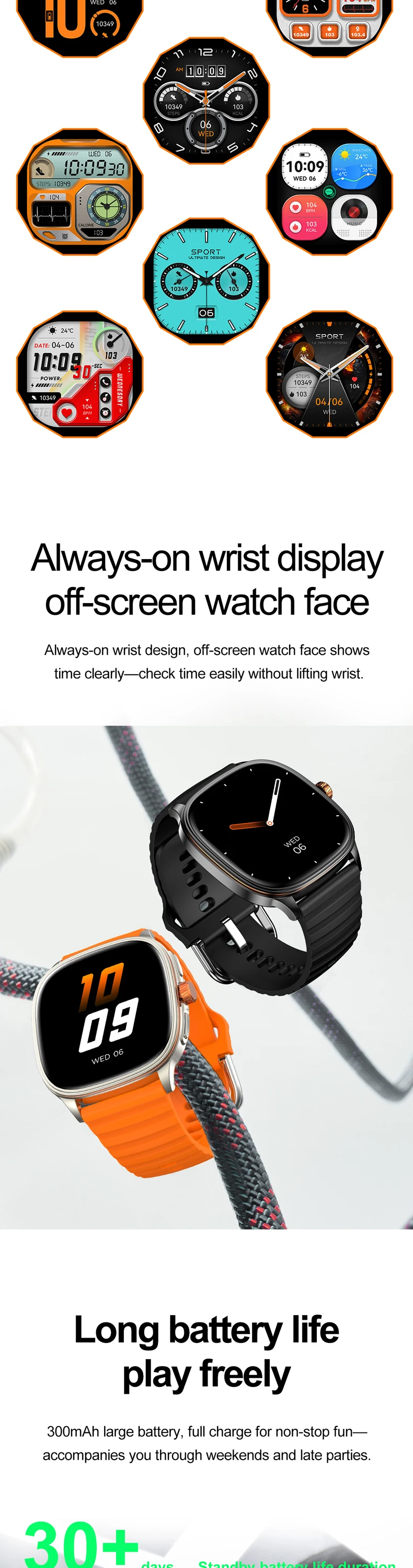 product hot design 2026 smart watch hk73 black orange ultra thin body 173inch amoled screen custom faces bt calling unisex smartwatch-8