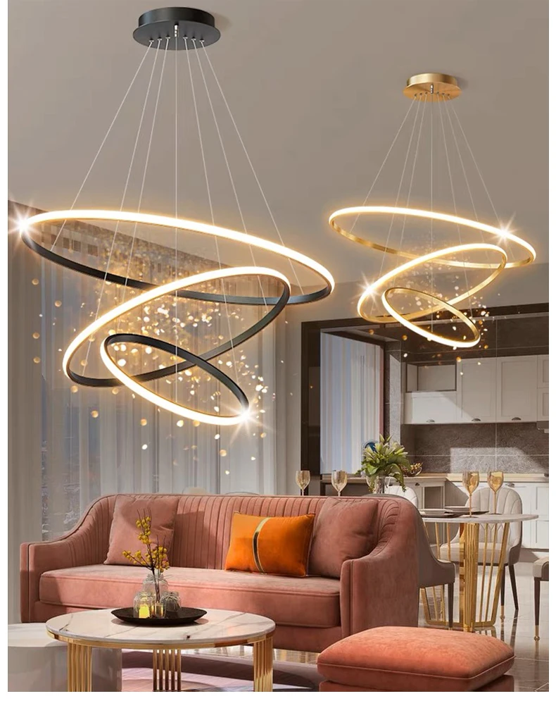 Acrylic Circle Linea Ceiling Round Modern Led Luxury Chandelier Rings