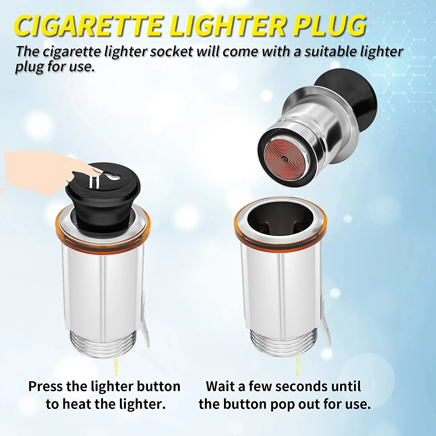 AUCELI Pulsante Accendisigari Auto 12V In Lega Di Alluminio - Stile EJECT, Nitro O Missili - Ricambio Universale Accessorio Auto - 2