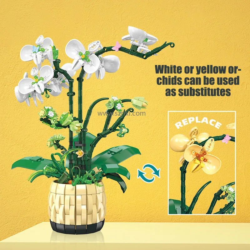 Jie Star 9067 3D Flower Orchid Potting Model - DIY Building Block