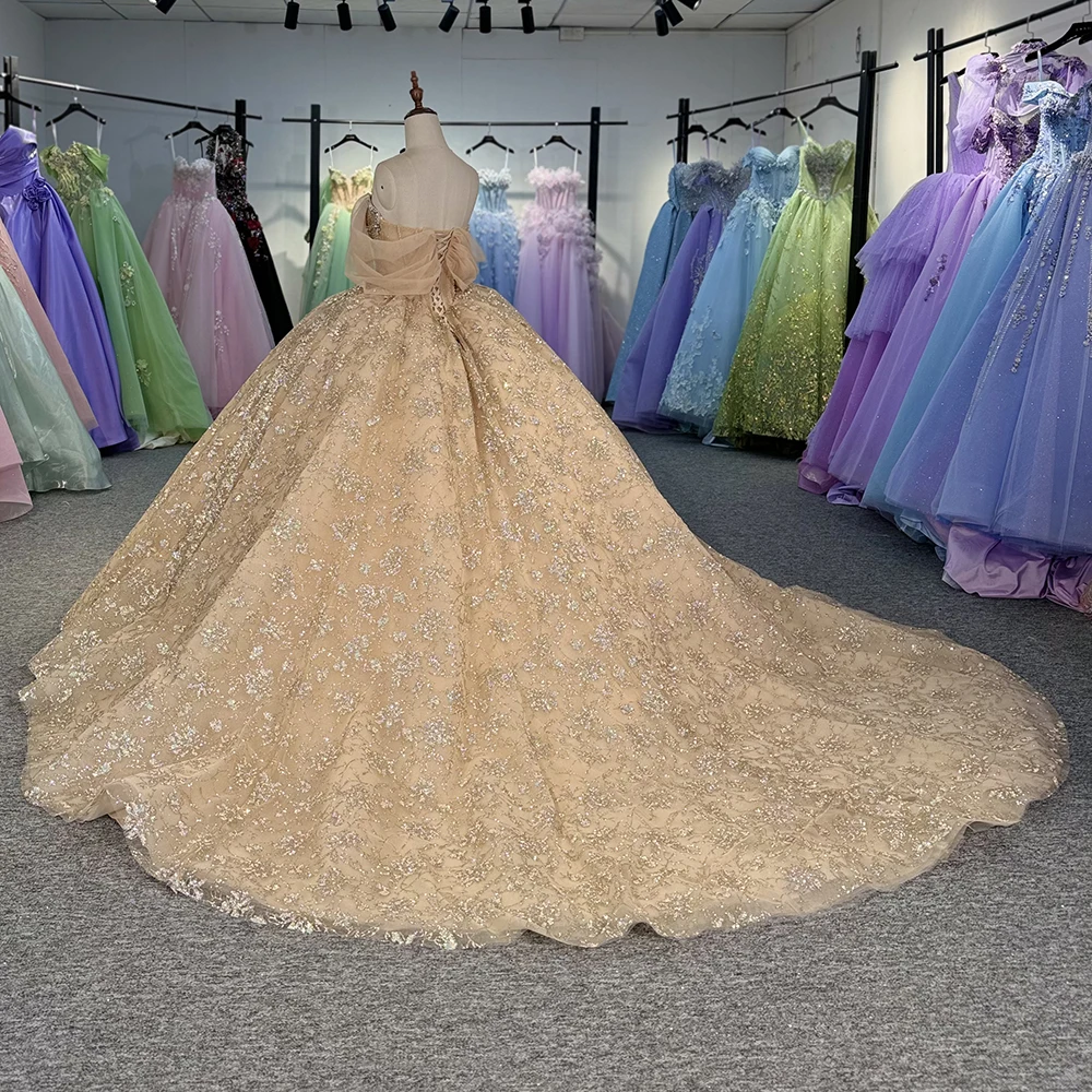 gold graduation dress Vizcaya by Morilee Off Shoulder Quince Dress 89485 main image 0