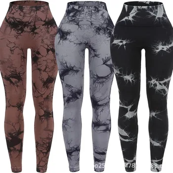 Wholesale High Waisted Tie Dye Seamless Silm Fit Tie Die Leggings For Women Breathable Booty Scrunch Butt Lifting Yoga Pants
