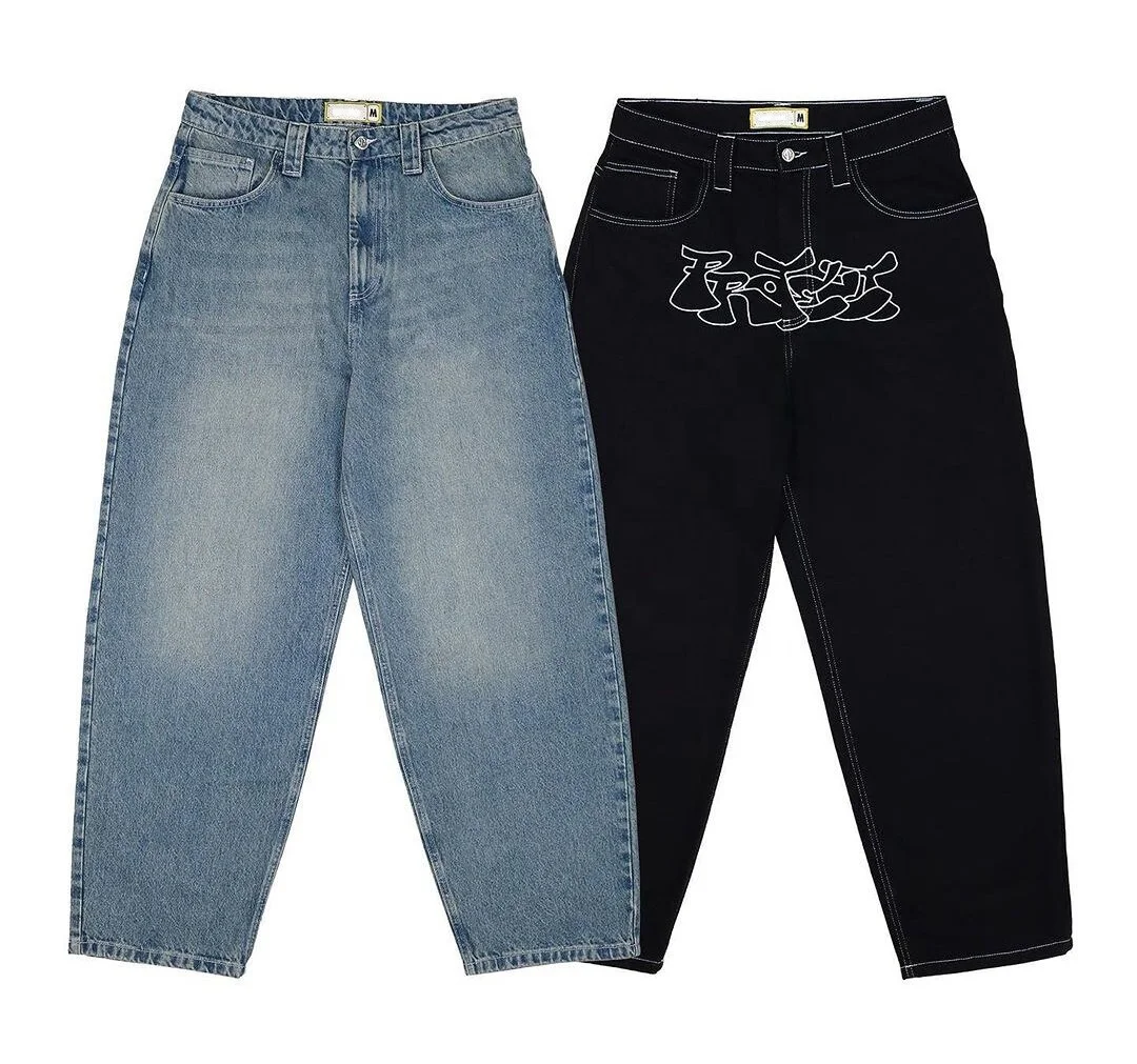 Custom Y2K Men's Letter Printed Denim Jeans with Embroidery Patch