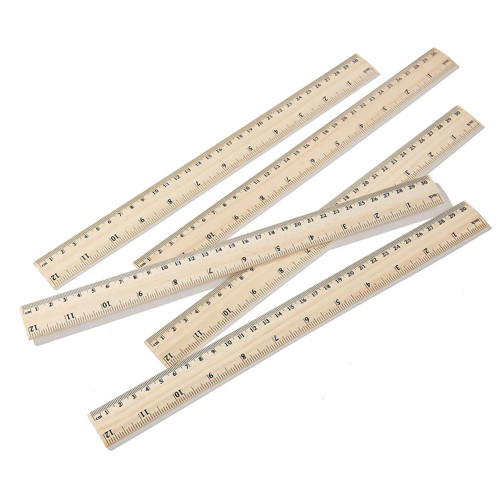 Single-sided Double-scale Ruler Student Stationery Rulers 30cm Wooden Customized Logo Tailoring Set and Big Kit Wood Scale 5pcs