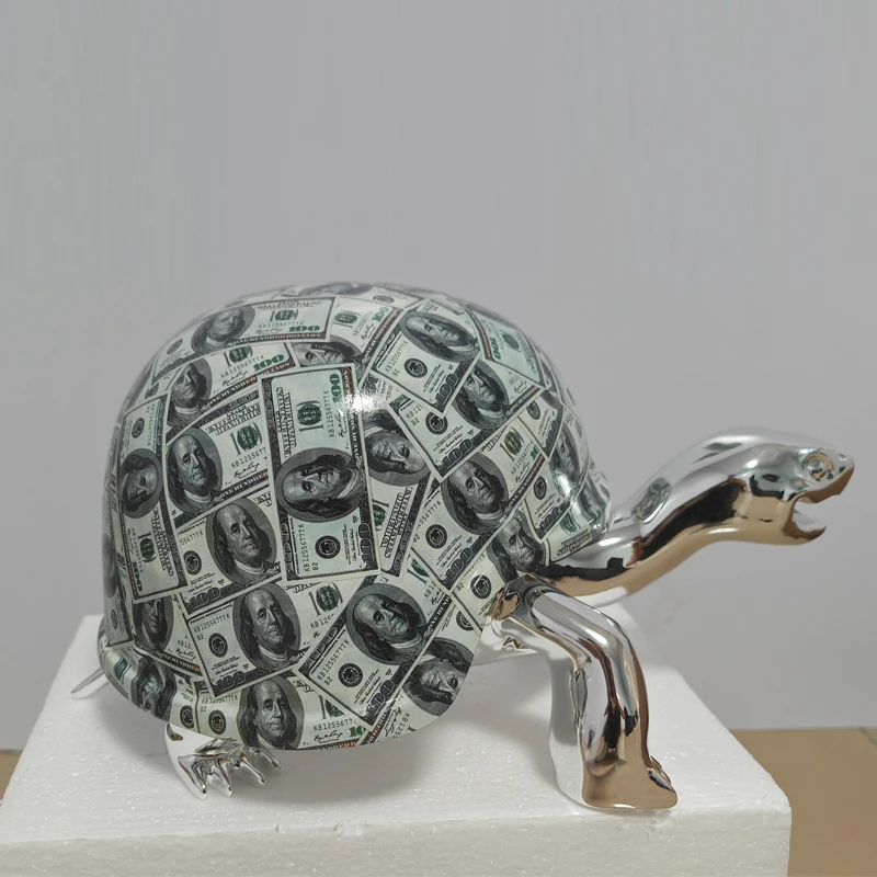 Customized Electroplating Coating Turtle Statue 40cm Resin Cartoon Tortoise Sculpture for Art Gallery Display