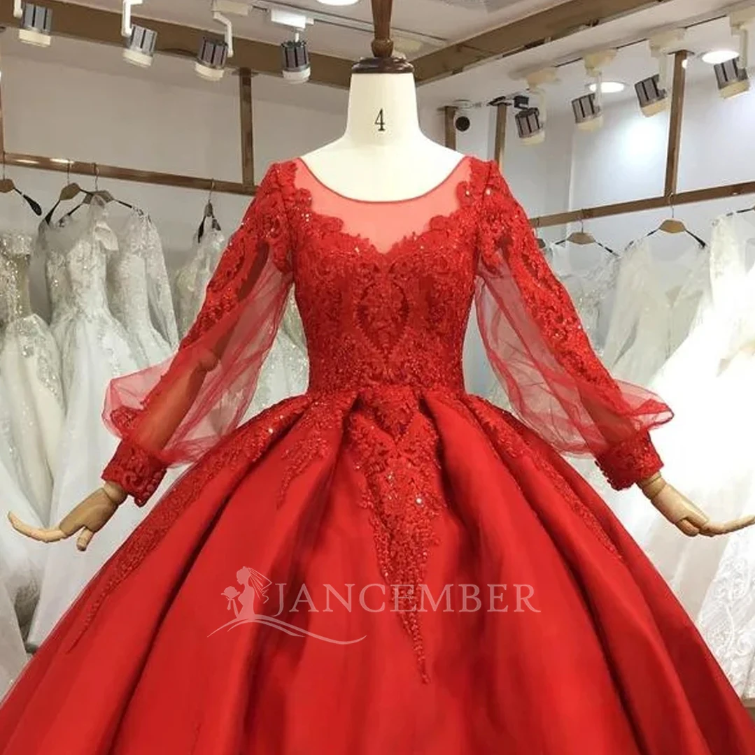 formal womens dresses with sleeves A-line Red Modest Satin Simple Elegant Side Slit Prom Dresses Online P –  bridalsew main image 1