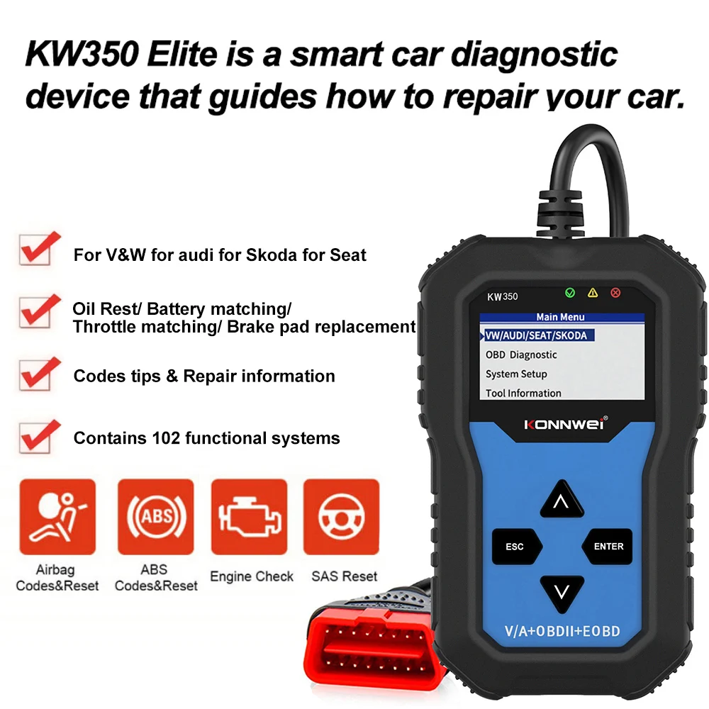 Konnwei Factory Direct Car Full System Obd Ii Diagnostic Tool Obd2 Scanner  for VAG ABS SRS TPS Oil Reset Transmission System