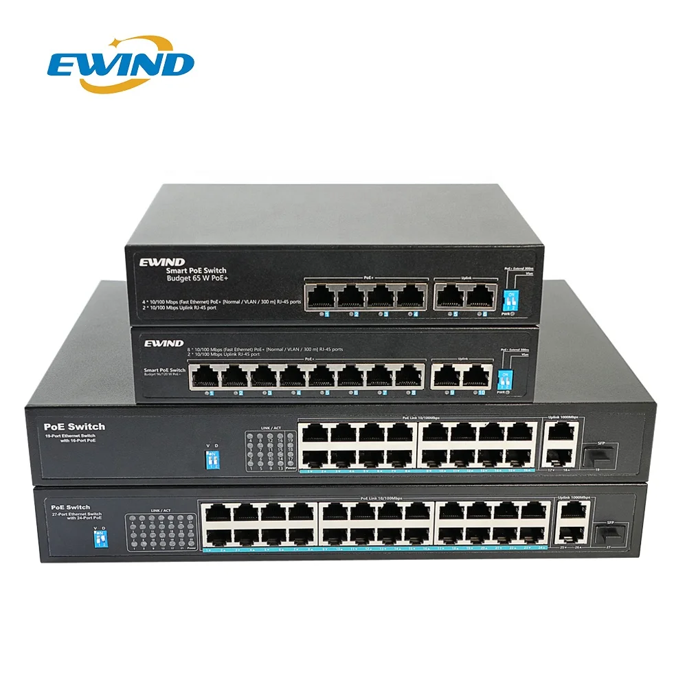 Factory OEM Customized 4 8 16 24 Port 100M PoE Switch for IP Camera