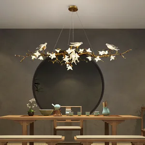 Creative Luxury Copper Tree Chandelier Hanging Bird Pendant Lights for Dining Room Decoration