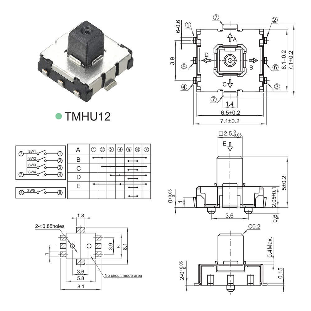 Multi FunCtion Switch Momentary Tactile Switch Smd 4 Directions on off Tact Switch