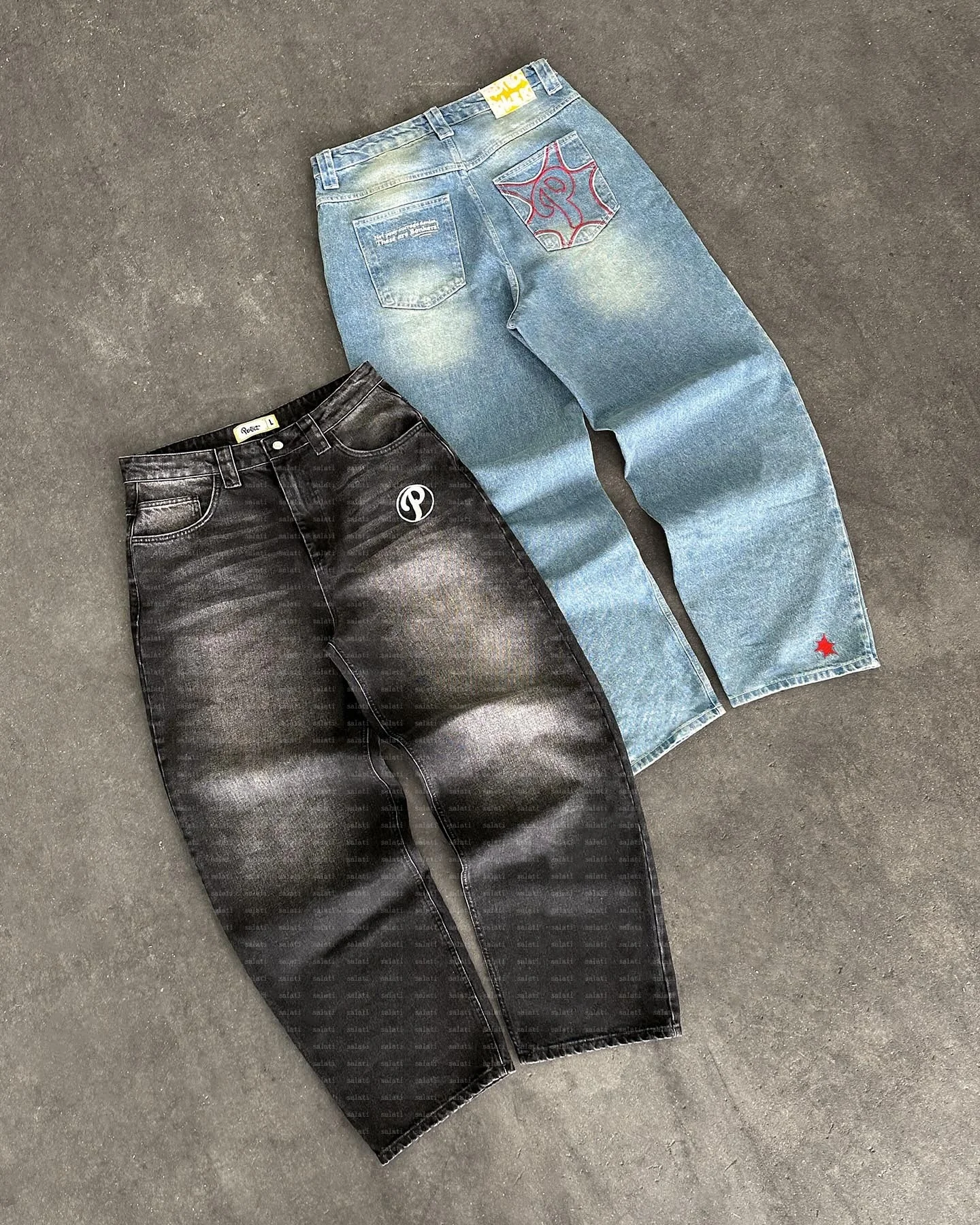 Salati Baggy Jeans Manufacturer Wash Printed Oversized High Waist Bootcut Wide Leg Distressed Vintage Denim Pant Flared Men Jean gallery 7