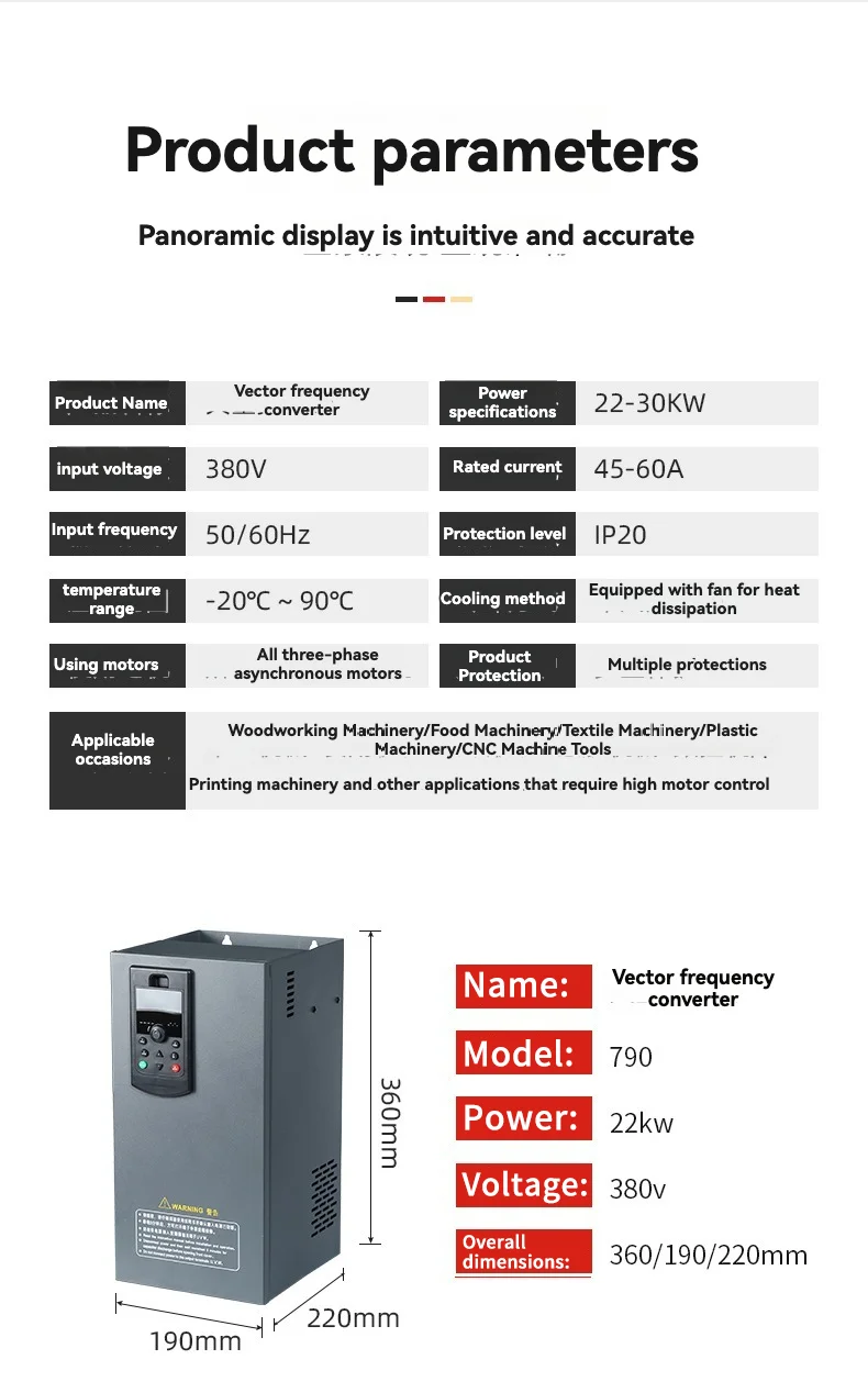 22KW-185KW AC Inverter 790 Series 4KW Rated Power VFD Frequency Control Motor Speed Regulation
