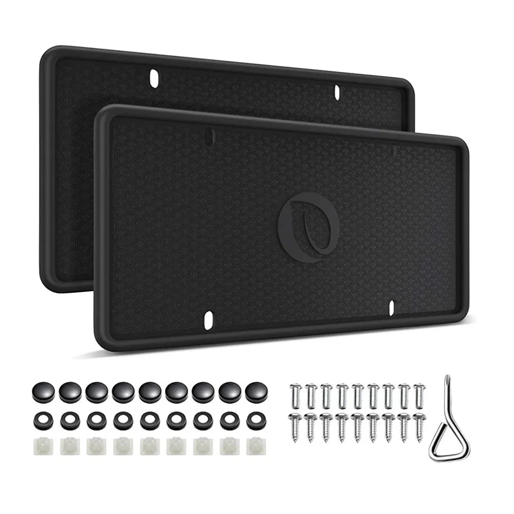 Solid Silicone Black License Plate Frame Covers Car Plate Bracket Holders. - Rust-Proof. Rattle-Proof. Weather-Proof