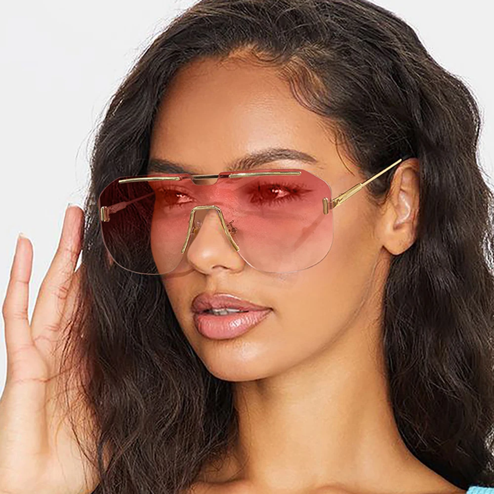 Shop Our One Piece Lens Trendy Pilot Rimless Sun Glasses display picture 1