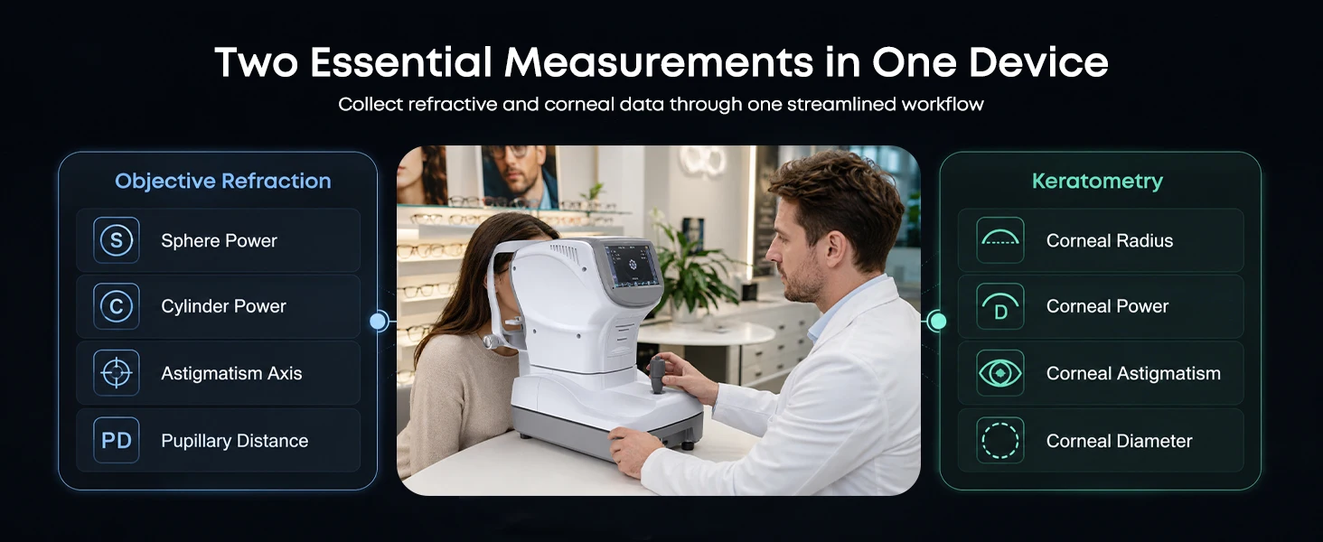 Auto Refractometer with Keratometer Automatic Refraction and Corneal Measurement Device for Optometry