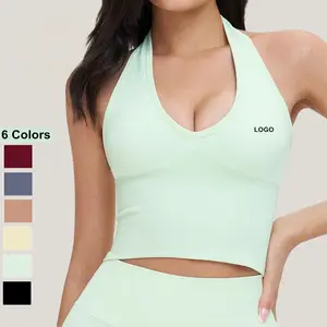 Wholesale Athletic Apparel Tracksuits Activewear Seamless Yoga Bra Breathable Sports Halter Neck Fitness Bra Gym Vest