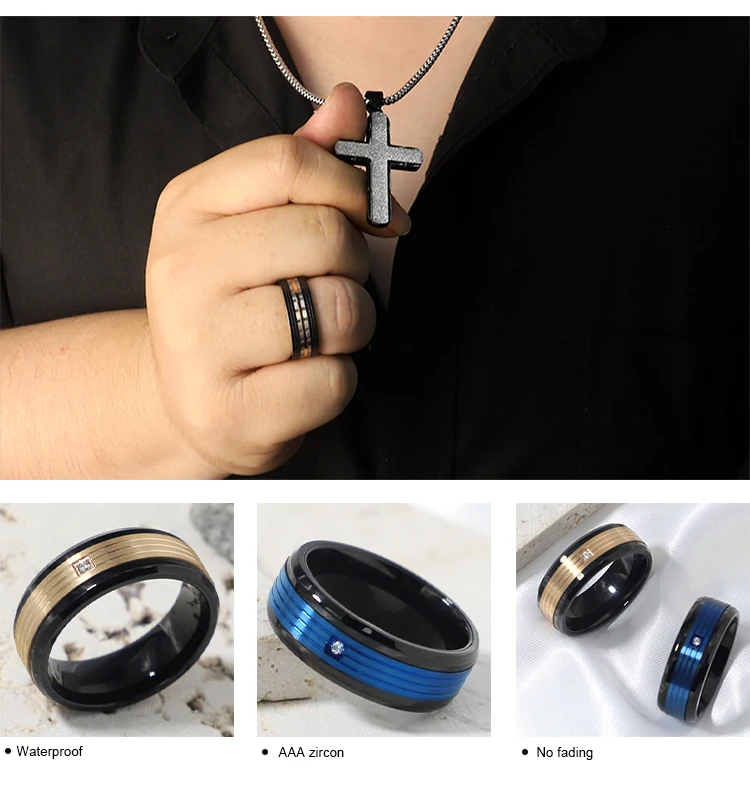 Fashion Jewelry Custom Ring Engraved Logo Designs Mens Rings Rose Gold