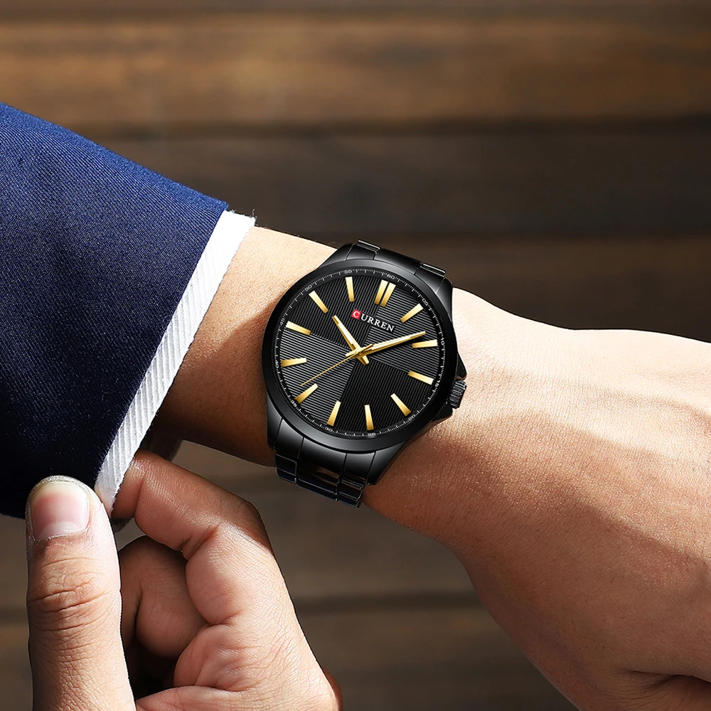 CURREN Orologio Uomo Affari – Cassa Acciaio Nero 48mm – Quadrante Analogico – Movimento Quarzo Giapponese – Cinturino In Acciaio – 3 ATM - 3