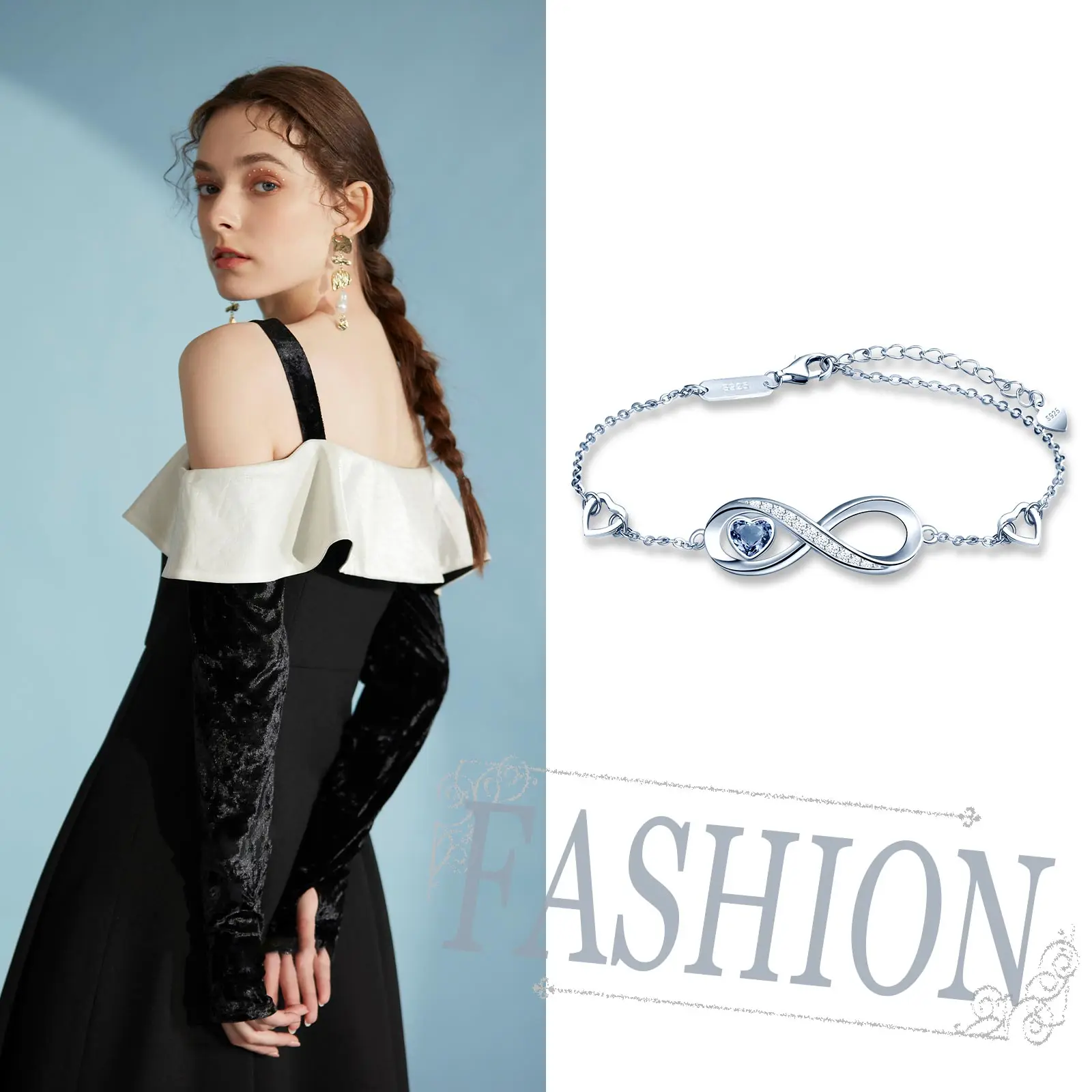 Infinity Heart Symbol Charm Link Bracelet for Women Fine Jewelry 925 Sterling Silver Women Bracelets