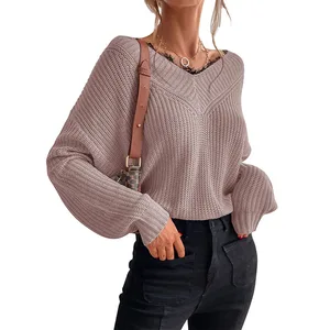 Autumn new arrivals: Korean-style V-neck pullover knitted sweater and lace patchwork knitted sweater for women