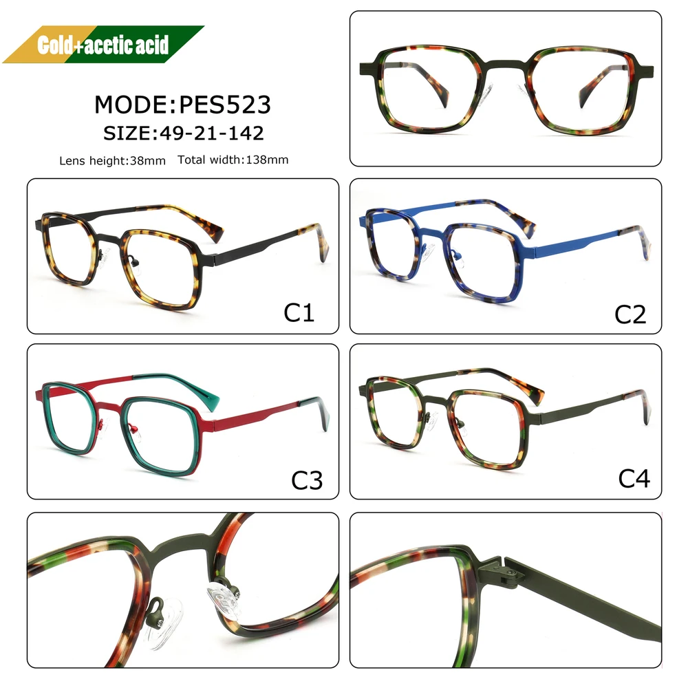 PES523 New Popular Rectangular Polygonal Retro Personality Black Tortoishell Pattern Transparent Acetate Optical_voghion.com
