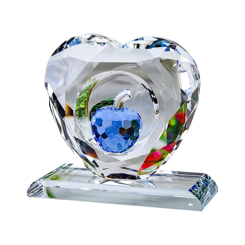 Small Crystal Glass Heart & Apple Model Polished Craft for Love Souvenir Birthday & Wedding Decor K9 Model