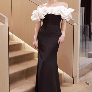 Classic Celebrity Host Fishtail Dress Lace Decoration Floor-Length A-Line Style Natural Waistline OEM Service French Chapel