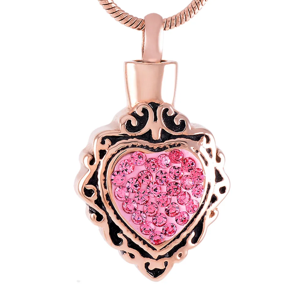 Cremation jewelry stainless steel urn with heart-shaped gemstone urn pendant with filling kit for cremation funeral