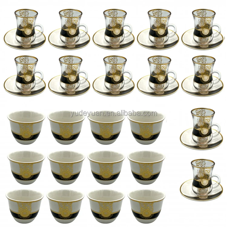 YDY Coffee Tea Set Glass Cup with Porcelain Saucer