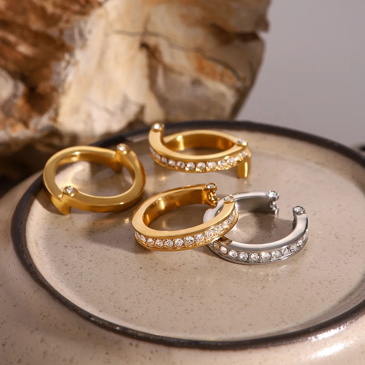 Alibaba Custom Rings 6 Styles High Quality Natural Stone Ring PVD Plated 18k Gold Stainless ...