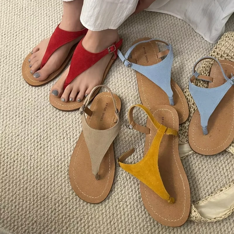 Retro Design Leather Flat Sandals Stylish Outdoor Summer