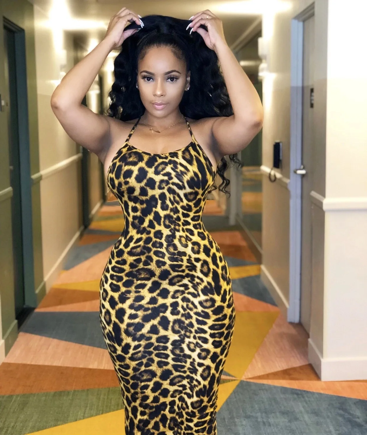 Fashion Leopard Snake Sexy Maxi Dress 