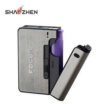 Wholesale Hot-Selling Luxury Wholesale  Portable Automatic Ejection Cigarette Case  with Removable Disposable  Lighter