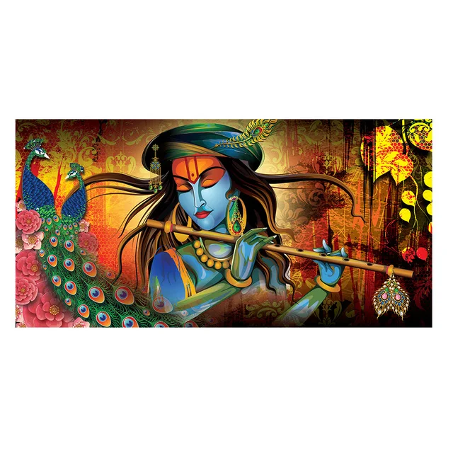 Lord Krishna Radha Devine Love Abstract Wall Art PaintingM
