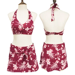 Custom Floral Designs Swimwear Beachwear for Ladies Sexy Women's Bikinis Set with Skirts Quick Dry Halter Neck Bathing Suit