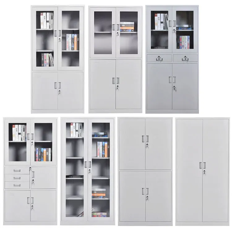 Iron 2 Sliding Modern Lock Double Full Height Library Home Storage Furniture Steel Office Metal Glass Door Filing Cabinet