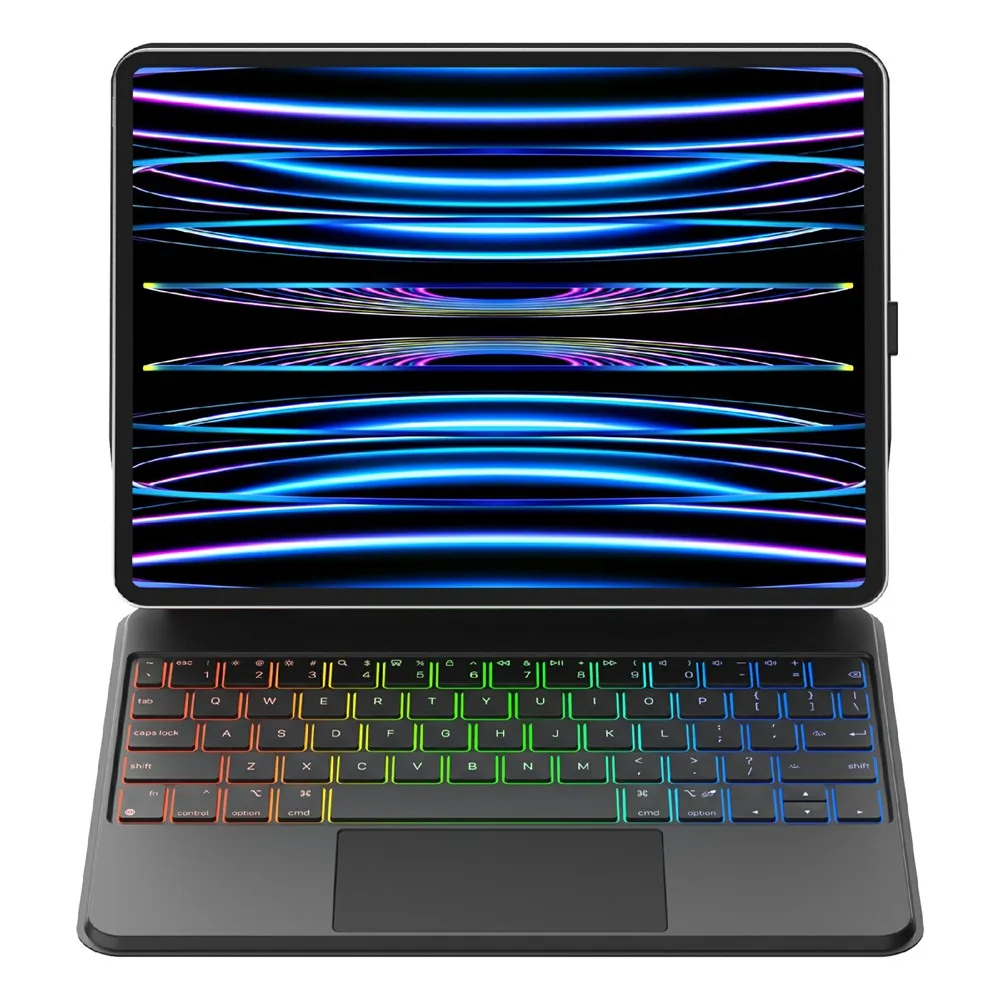Funda de cuero con teclado para iPad Pro 11 (2024) con teclas retroiluminadas de 7 colores y panel táctil multipunto compatible con el conector inteligente de Apple